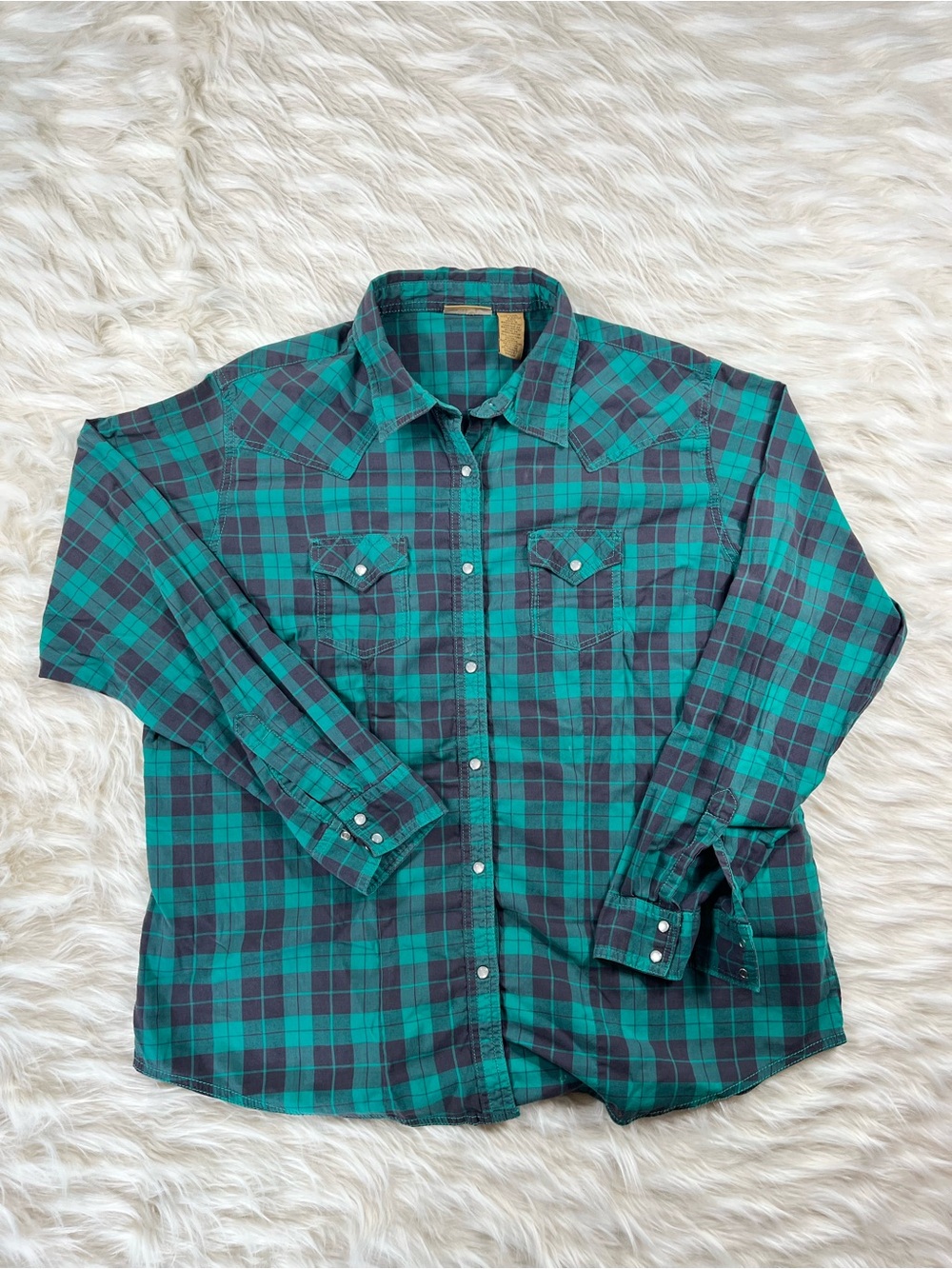 Wrangler Pearl Snap Shirt Women's XXL Green Plaid